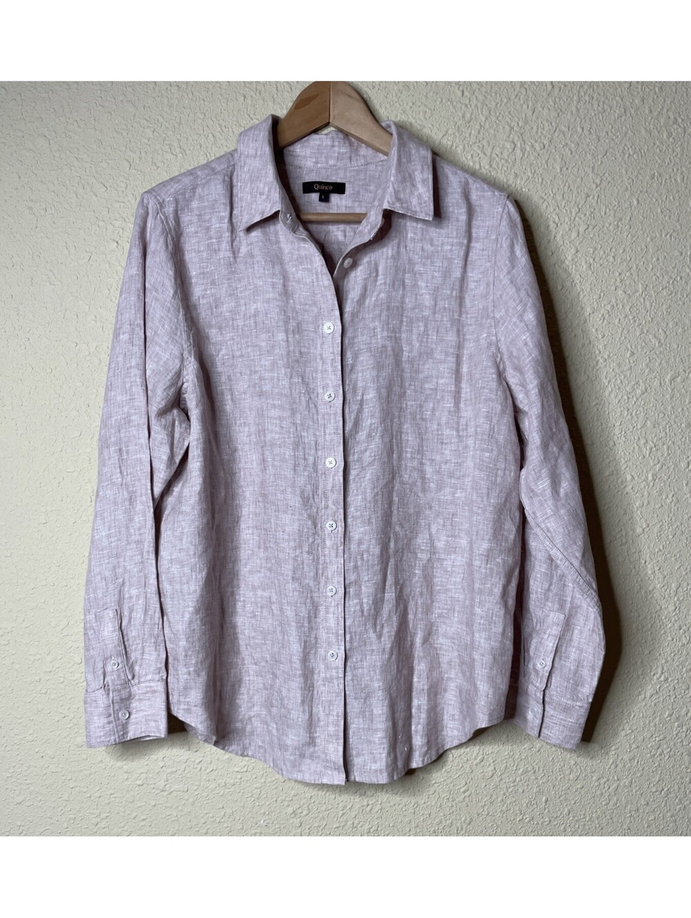 Quince 100% European Linen Long Sleeve Shirt Size L Vintage Pink Chambray